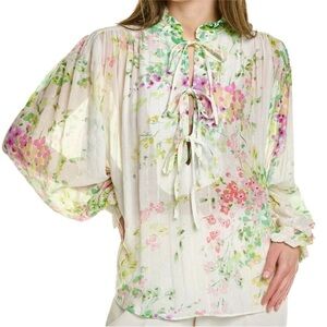 Sabina Musayev × Anthropologie Bazooka S
Ivory Green Floral Silk Metallic Blouse